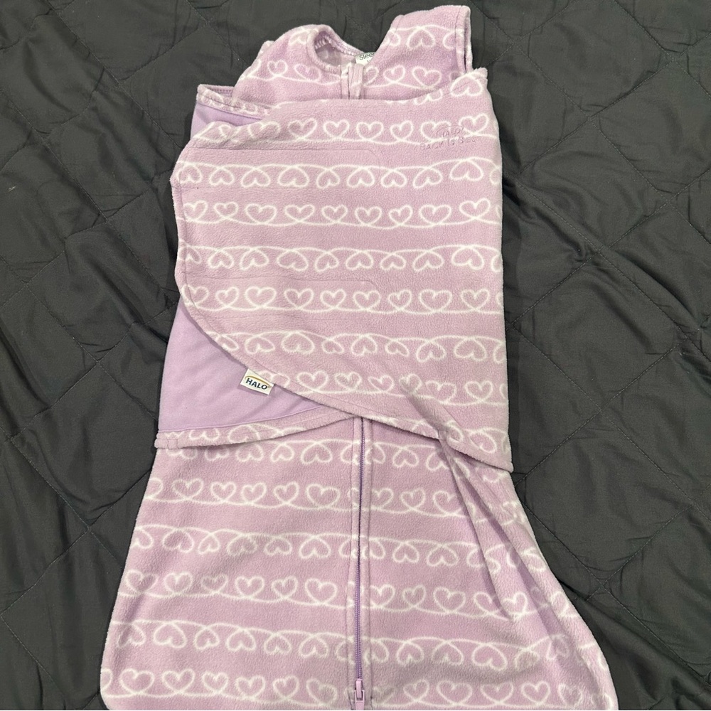 2/$20 HALO Innovations Microfleece Sleepsack Swaddle Wrap - Purple White Hearts